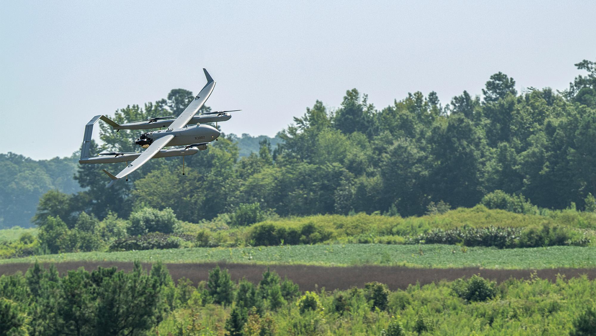 Aerosonde flying in the sky.